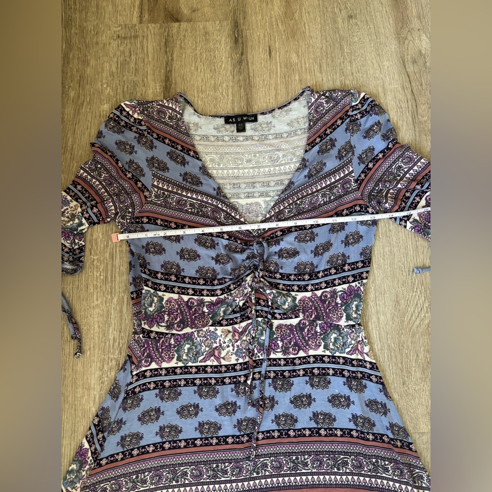As U Wish Blue and Purple Patterned V-Neck Midi Dress - Picture 9 of 12